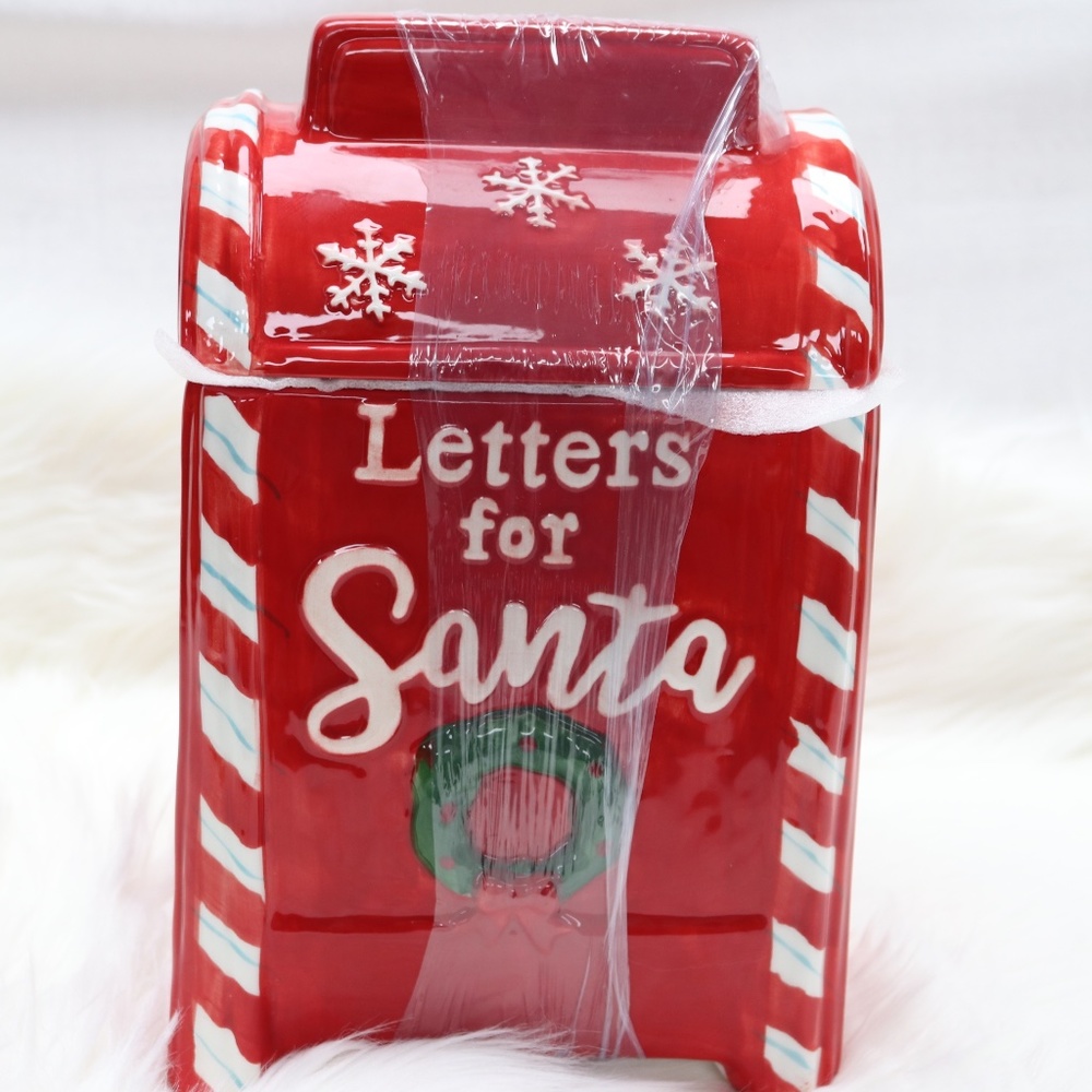 HOLLY & JOY LETTERS FOR SANTA CHRISTMAS HOLIDAY MAILBOX CANISTER COOKIE JAR-NEW